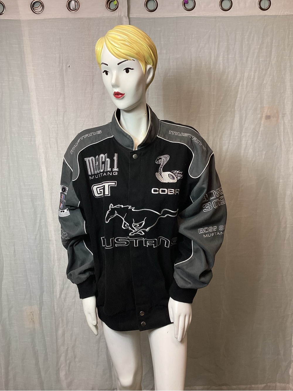 JH Design Vintage Ford Mustang 40th Anniversary Racing Jacket; Size: L